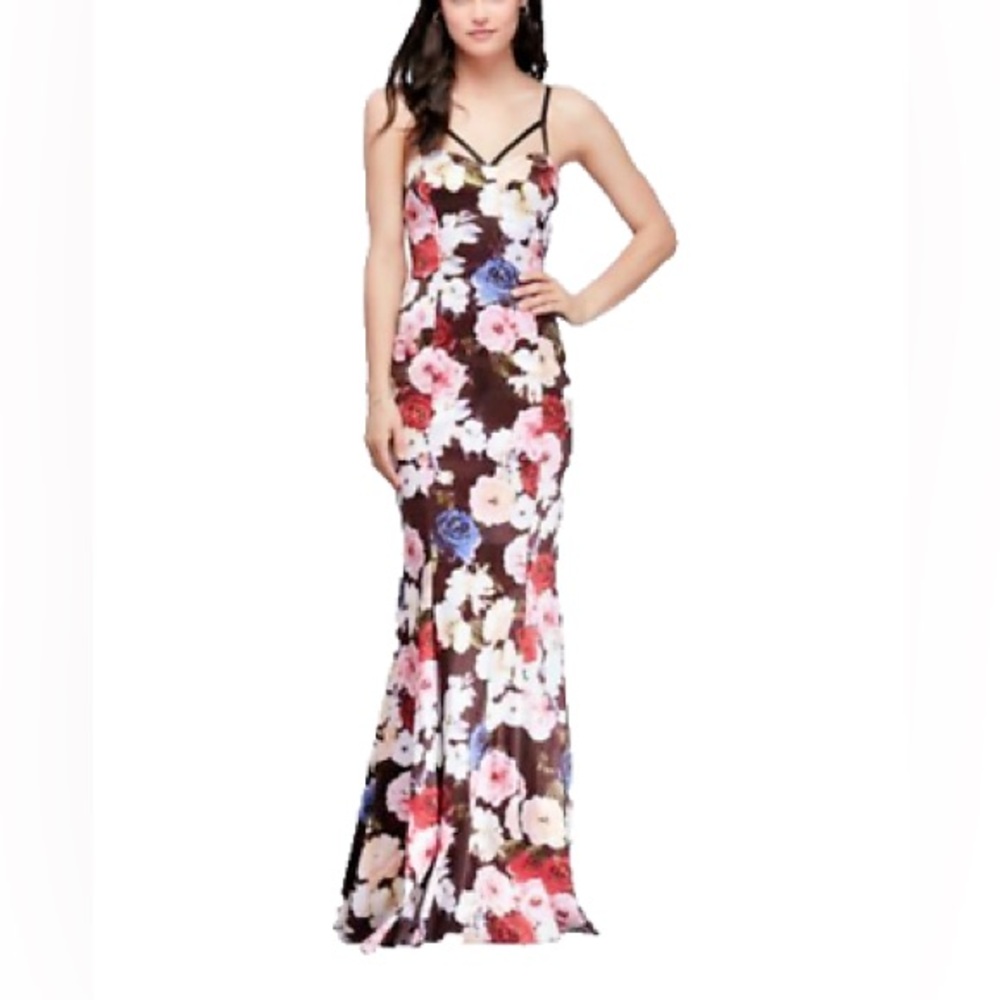 City Triangles Floral Maxi Dress with Black Straps Mermaid Gown Prom Dress